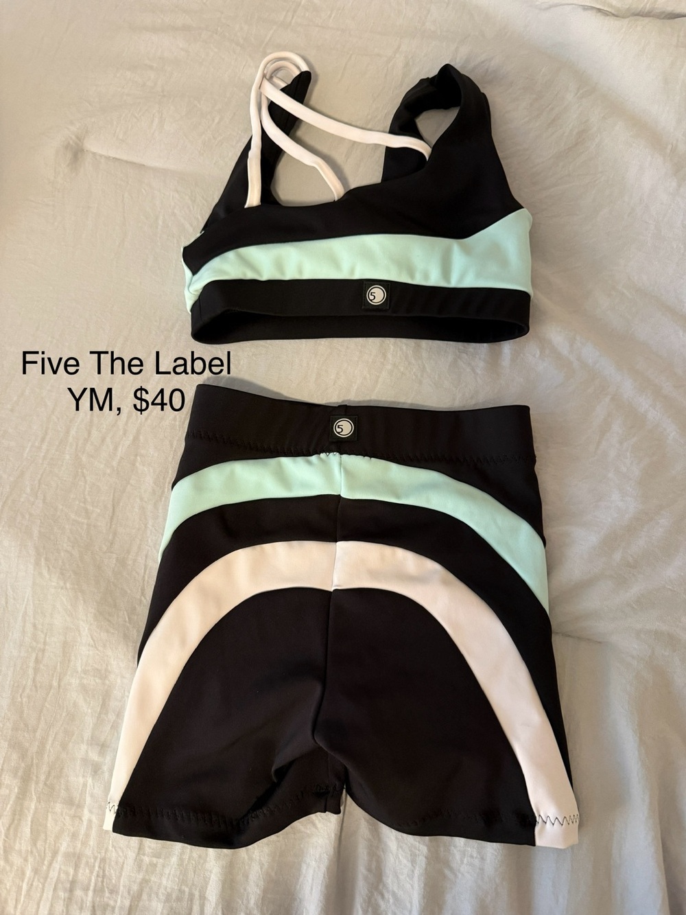 Five The Label Kids Mint & Black Colorblock Shorts Set